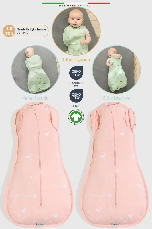 EleleLife Baby Swaddle Sleeping Bag 1 Tog Powder Pato-Powder Pato - 2