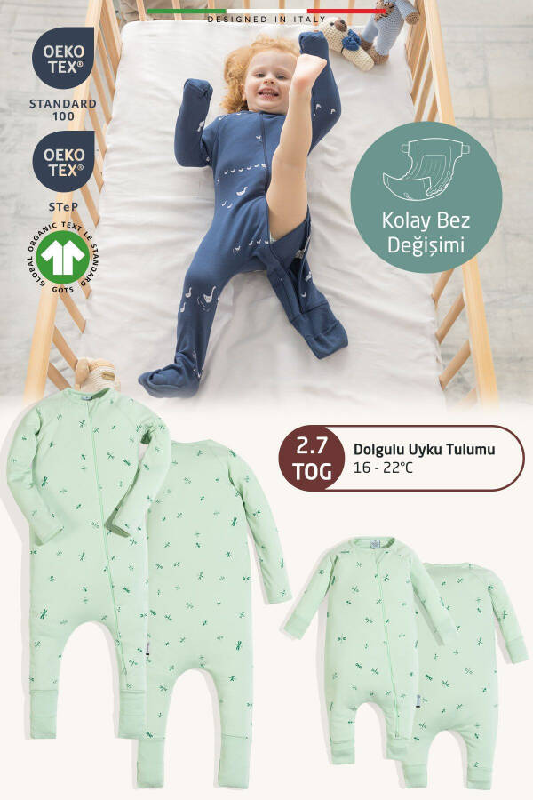 EleleLife Filled Child/Baby Sleeping Bag 2.7 Tog Green Sanno - 2