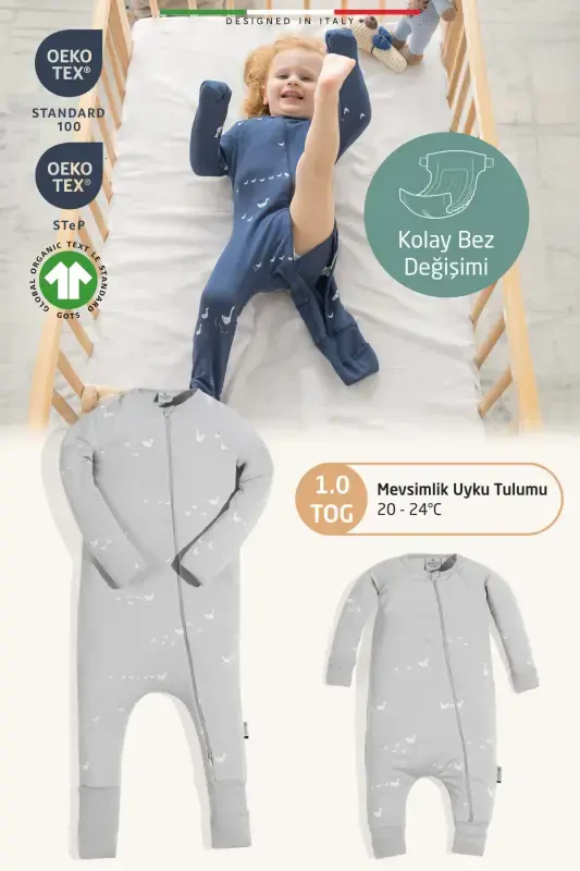 EleleLife Mevsimlik Çoçuk/Bebek Uyku Tulumu 1 Tog Gri Pato-Gri Pato - 2