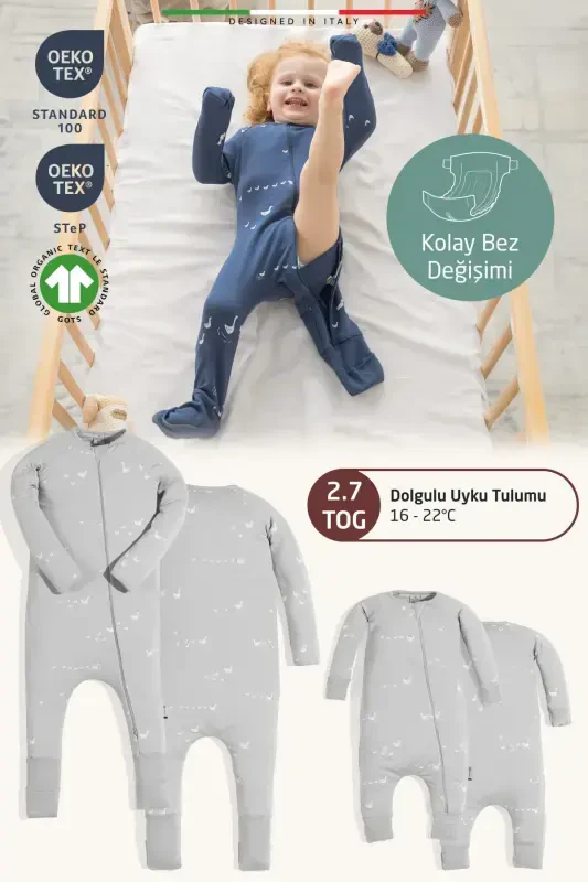 EleleLife Padded Child/Baby Sleeping Bag 2.7 Tog Grey Duck-Grey Duck - 2