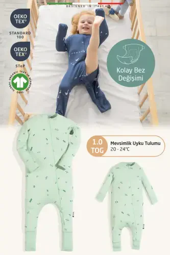 EleleLife Seasonal Child/Baby Sleeping Bag 1 Tog Green Sanno-Green Sanno - ELELE (1)