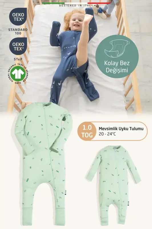 EleleLife Seasonal Child/Baby Sleeping Bag 1 Tog Green Sanno-Green Sanno - 2