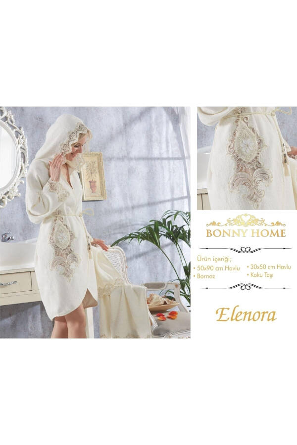 Elenora Cream Women's French Lace Honeymoon Bridal Fantasy Bathrobe Set - 2