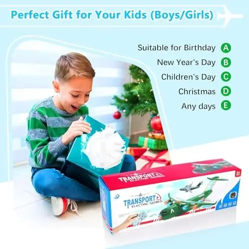 ELEOPTION Transport Airplane Toy Aeroplane Infrared Remote Control Plane Toys with Lights and Music for 3 4 5 6 7 8 Year Old Boys Girls Kids Toddlers Gift Army Green - 3