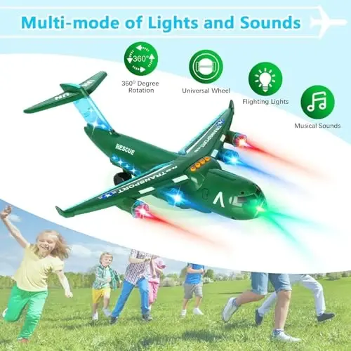 ELEOPTION Transport Airplane Toy Aeroplane Infrared Remote Control Plane Toys with Lights and Music for 3 4 5 6 7 8 Year Old Boys Girls Kids Toddlers Gift Army Green - 4