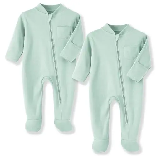 Eleven's Kingdom Baby Kids Sleep and Play,Baby Cotton Pajamas with Mitten Cuffs, 2 Way Zipper Footed Sleeper 0-12 Month 