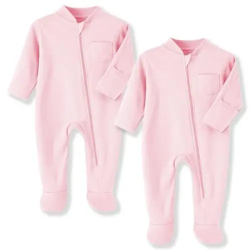 Eleven's Kingdom Baby Kids Sleep and Play,Baby Cotton Pajamas with Mitten Cuffs, 2 Way Zipper Footed Sleeper 0-12 Month 
