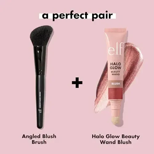 e.l.f. Angled Blush Brush, yuz uchun bo'yanish cho'tkasi haykaltarosh ko'rinish uchun, krem, suyuq yoki kukunli qizarish, bronzerlar va boshqalar uchun juda mos, Vegan va shafqatsiz - 5