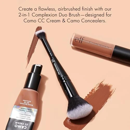 e.l.f. Complexion Duo Brush, Poydevor va yashiruvchini qo'llash uchun mo'ljallangan bo'yanish cho'tkasi, havo pufagidek yumshoqlik ta'minlaydi, vegan va hayvonlar ustida sinovdan o'tkazilmagan cho'tkalardan tayyorlangan - MODAZONE (1)