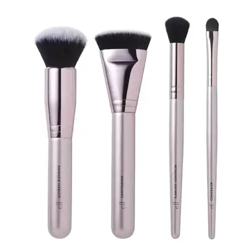 e.l.f. Complexion Perfection Brush Kit, 4-Piece Makeup Brush Set, Brushes For Foundations & Concealers, Vegan & Cruelty-Free - 1
