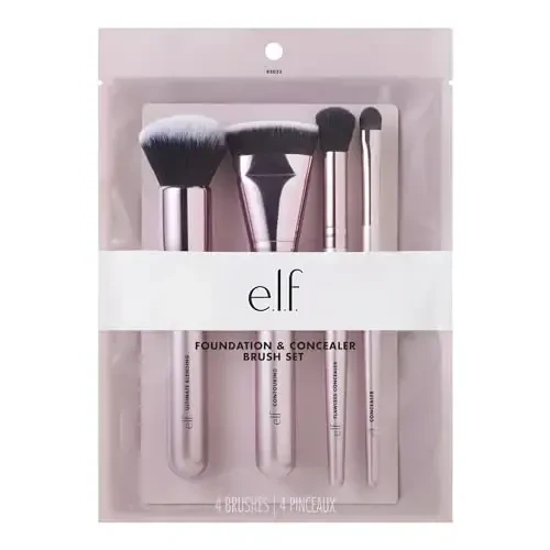 e.l.f. Complexion Perfection Brush Kit, 4-Piece Makeup Brush Set, Brushes For Foundations & Concealers, Vegan & Cruelty-Free - 4