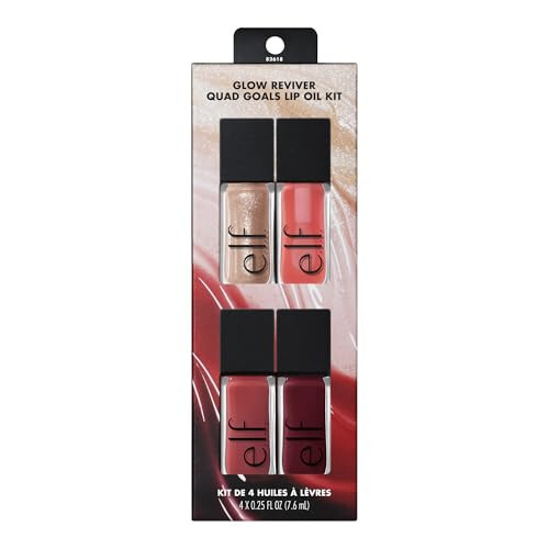 e.l.f. Glow Reviver Quad Goals Lip Oil Kit, Lip Gloss For A High-Gloss Finish & Sheer Wash Of Color, Non-Sticky, Vegan & Cruelty-Free, 4 Glosses - 1