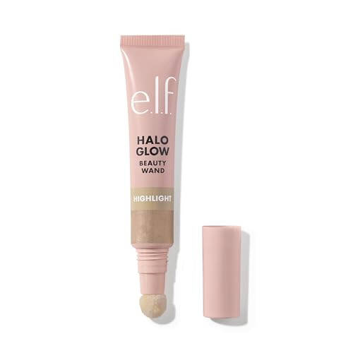 e.l.f. Halo Glow Highlight Beauty Wand, yorqin va porloq teri uchun suyuq haylayter tayoqchasi, koʻpaytirish mumkin boʻlgan formula, vegan va shafqatsiz, Champagne Campaign - 1