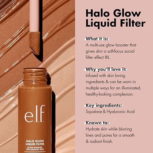 e.l.f. Halo Glow Liquid Filter, Complexion Booster For A Glowing, Soft-Focus Look, Infused With Hyaluronic Acid, Vegan & Cruelty-Free, 2 Fair/Light - 3