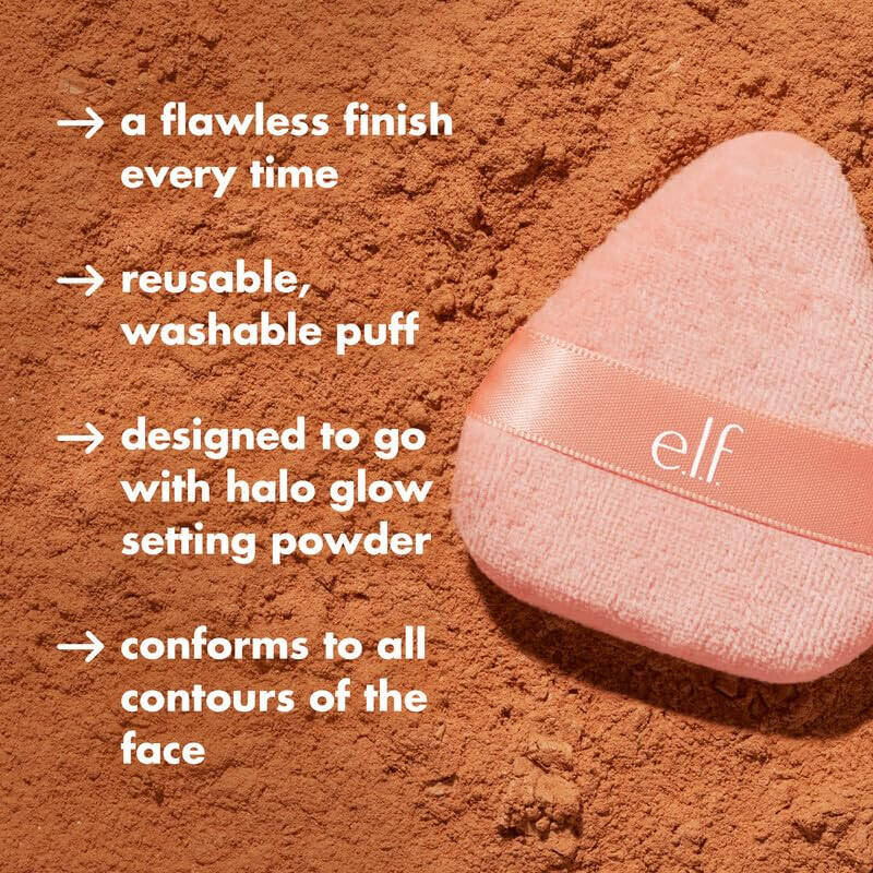 e.l.f. Halo Glow Powder Puff, Boʻsh yoki presslangan pudralarni surish uchun moʻljallangan yumshoq, qayta ishlatilishi mumkin boʻlgan pudrachaloka, yuzga osongina moslashadi, vegan va shafqatsiz - 2