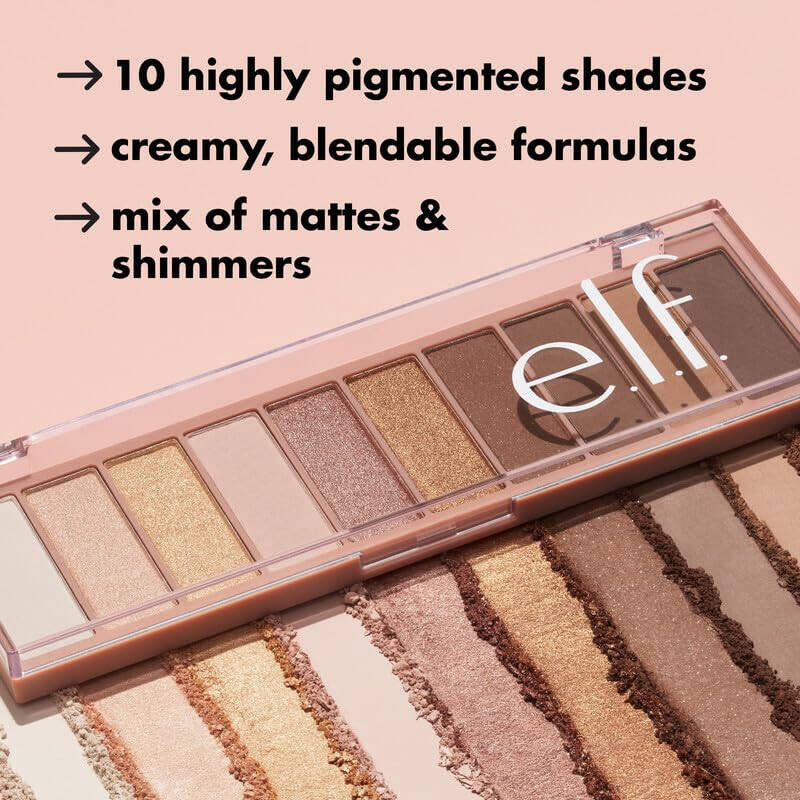 e.l.f. Perfect 10 Eyeshadow Palette, Десять ультрапигментированных мерцающих и матовых оттенков, Веганский и не тестированный на животных, Nude Rose Gold (Упаковка может отличаться) - 4