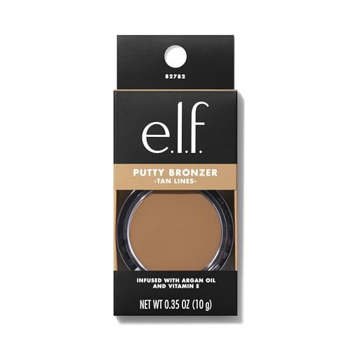 e.l.f. Putty Bronzer, kremli va yuqori pigmentli formulasi, uzoq davom etadigan bronz rangli porlashni yaratadi, argan yog'i va E vitamini bilan boyitilgan, quyoshda kuyish izlari, 0,35 oz - 2