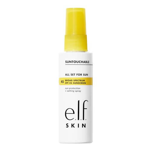 e.l.f. SKIN All Set For Sun SPF 45, Спрей-фиксатор с SPF 45 для стойкого макияжа, Невесомая, нежирная формула, Подходит для веганов, без жестокого обращения с животными, Упаковка может отличаться - 1