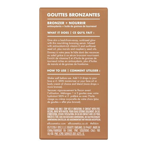 e.l.f. SKIN Bronzing Drops, yuz va tana uchun suyuq bronzator, quyosh nurini beradi, E vitamini bilan boyitilgan, vegan va hayvonlar ustida sinovdan o'tkazilmagan, oltin gul. - 3