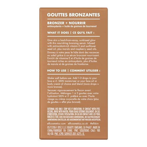 e.l.f. SKIN Bronzing Drops, yuz va tana uchun suyuq bronzator, quyosh nurini beradi, E vitamini bilan boyitilgan, vegan va hayvonlar ustida sinovdan o'tkazilmagan, oltin gul. - 3