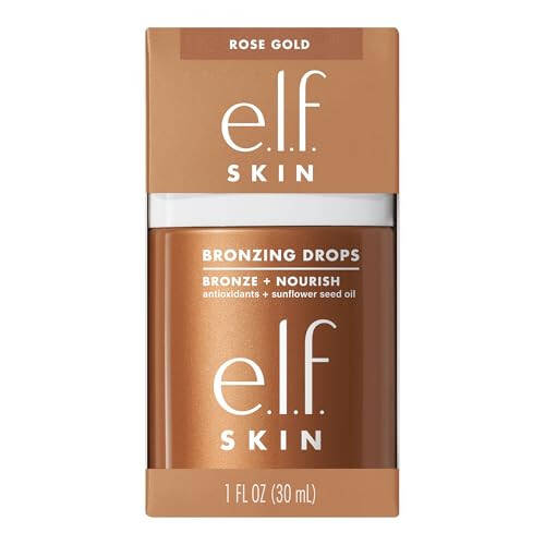 e.l.f. SKIN Bronzing Drops, yüz ve vücut için sıvı bronzlaştırıcı, güneş öpücüğü bir ışıltı yaratır, E vitamini ile zenginleştirilmiştir, vegan ve hayvanlar üzerinde test edilmemiştir, gül altın. - 2