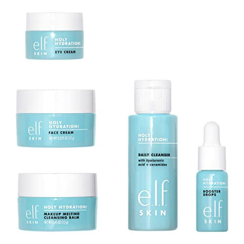 e.l.f. SKIN Hydrated Ever After Terini Namlashtirish uchun Mini-To'plam, Tozalovchi, Makiyaj O'chiruvchi, Namlovchi va Ko'z Kremi, Samolyotga Mos O'lchamlar - 8