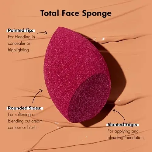 e.l.f. Total Face Sponge Duo, Plush, Multi-Sided & Latex-Free Makeup Sponges For Easy Blending Of Concealer, Highlighter & more, Vegan & Cruelty-Free - 3