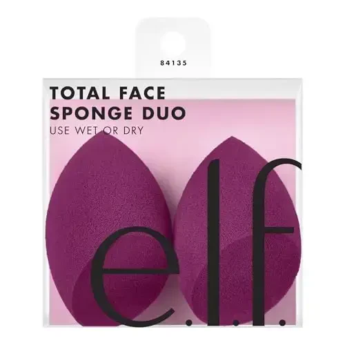 e.l.f. Total Face Sponge Duo, Plush, Multi-Sided & Latex-Free Makeup Sponges For Easy Blending Of Concealer, Highlighter & more, Vegan & Cruelty-Free - 1