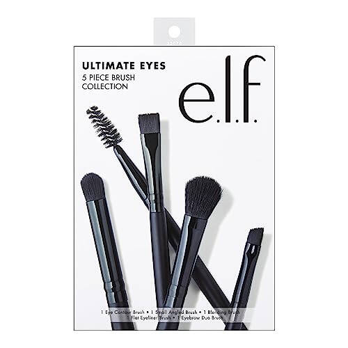 e.l.f. Ultimate Eyes 5 Piece Brush Collection, Eyeliner, Ko'z soyalari, Qosh va boshqalar uchun Makiyaj cho'tkasi, Vegan va Hayvonlarga zulm qilmaydigan - 1