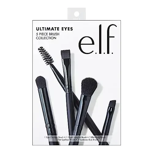e.l.f. Ultimate Eyes 5-Piece Brush Collection, Кисти для макияжа для подводки для глаз, теней для век, бровей и многого другого, Веганские и не тестированные на животных - MODAZONE