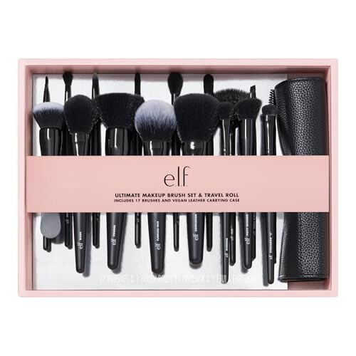 e.l.f. Ultimate Makeup Brush Seti & Sayohat Ruloni, 17 dona Fırça To'plami, Ko'z Soyasi, Fondöten, Pudra, Krem-bo'yash va boshqa narsalar uchun Fırchalar, Vegan & Hayvonlarga Zarar Bermaydigan - 6