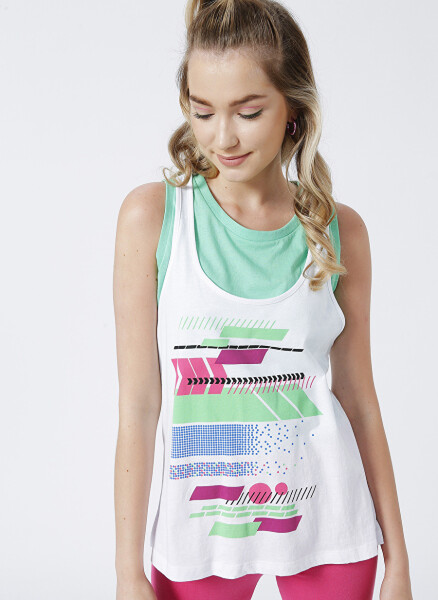 Elidor X Boyner U-Neck Basic Printed White Women's Tank Top HESTA - 4