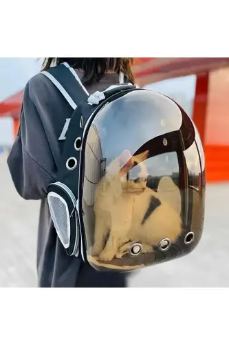 Astronot Şeffaf Pencereli Kedi Taşıma Sırt Çantası – Uçak, Kabin Uyumlu, 9 Hava Kanallı, Konforlu-siyah - 3