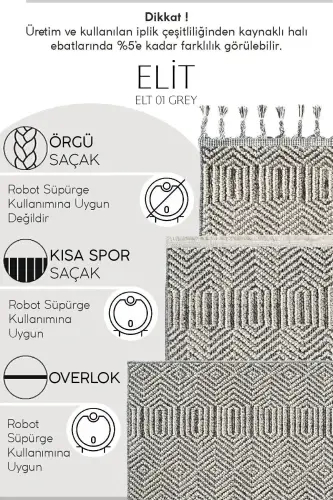 Elit 01 Kulrang Salon Gilami Bukle Skandinaviya Gilami Yo'lak Etnik Oshxona Gilami Dekorativ Koridor Gilami-Kulrang - 5