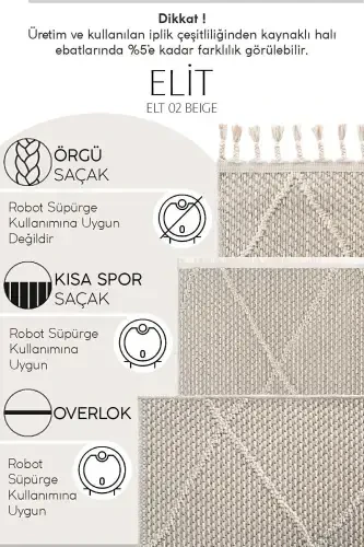 Elit 02 Bej Bukle Salon Halısı Modern Mutfak Halısı Geometrik Halı Yolluk Dekoratif Koridor Halısı-Bej 2 - 4