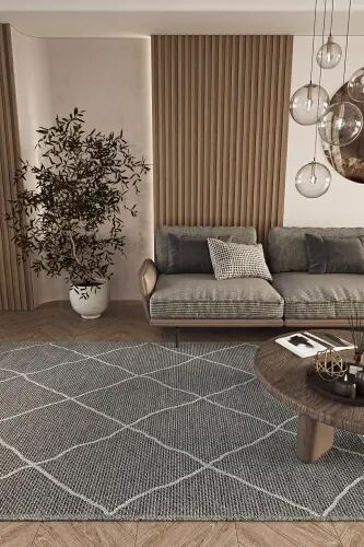 Elit 02 Gri Bukle Salon Halı Modern Mutfak Halısı Geometrik Halı Yolluk Dekoratif Koridor Halı - Gri 2 - 1