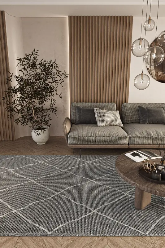 Elit 02 Gri Bukle Salon Halı Modern Mutfak Halısı Geometrik Halı Yolluk Dekoratif Koridor Halı - Gri 2 - 1