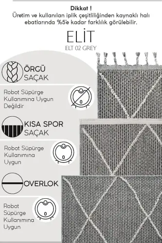 Elit 02 Gri Bukle Salon Halı Modern Mutfak Halısı Geometrik Halı Yolluk Dekoratif Koridor Halı - Gri 2 - 4