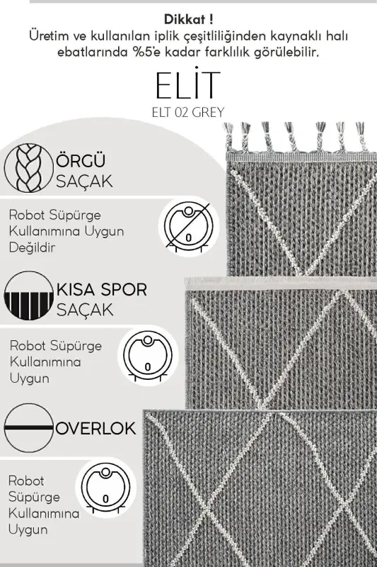 Elit 02 Gri Bukle Salon Halı Modern Mutfak Halısı Geometrik Halı Yolluk Dekoratif Koridor Halı - Gri 2 - 4