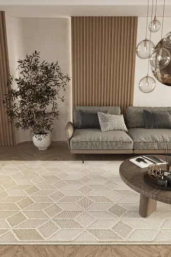 Elit 03 Bej Bukle Salon Halı Modern Mutfak Halısı Geometrik Halı Yolluk Dekoratif Koridor Halı(xxx) - Bej 3 