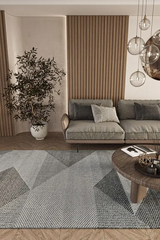 Elit 08 Gri Bukle Salon Halısı Modern Mutfak Halısı Geometrik Halı Yolluk Dekoratif Koridor Halısı-Gri 5 - 1