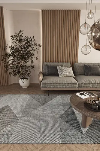 Elit 08 Gri Bukle Salon Halısı Modern Mutfak Halısı Geometrik Halı Yolluk Dekoratif Koridor Halısı-Gri 5 