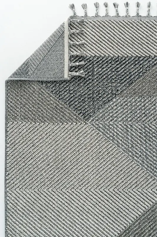 Elit 08 Gri Bukle Salon Halısı Modern Mutfak Halısı Geometrik Halı Yolluk Dekoratif Koridor Halısı-Gri 5 - 6