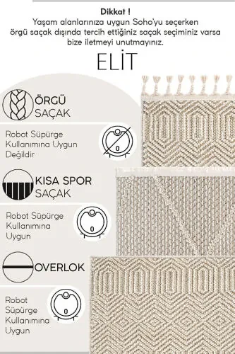 Elit 14 Bej Zali Kilim Bukle Skandinaviya Kilim Yo'lak Etnik Oshxona Kilimi Dekorativ Koridor Kilimi - 4