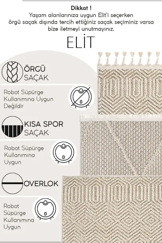 Elit 17 Bej Bukle Salon Halısı Etnik Mutfak Halısı Dokuma Halı Yolluk Dekoratif Koridor Halısı(xxx) - Bej 8 - 4