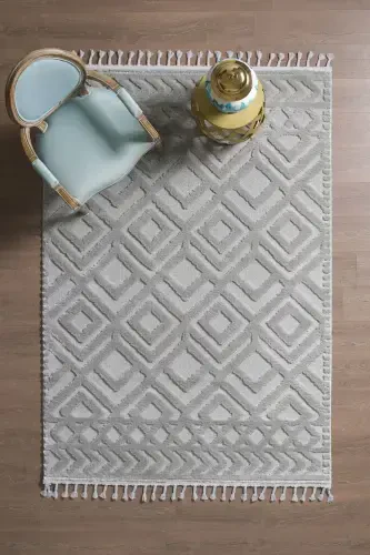 Elit Bukleli Yumuşak Peluş Post Shaggy Çocuk Odası Oturma Odası Salon Mutfak Halısı-Gri/Gri - 6