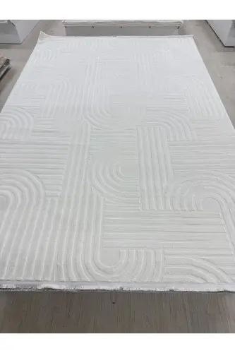 Elit Dokulu Yumuşak Post Shaggy Oturma Odası Salon Çocuk Odası Mutfak Halısı-BEYAZ - 1