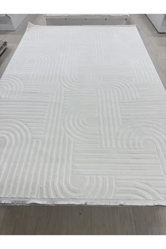 Elit Dokulu Yumuşak Post Shaggy Oturma Odası Salon Çocuk Odası Mutfak Halısı-BEYAZ - SARAR