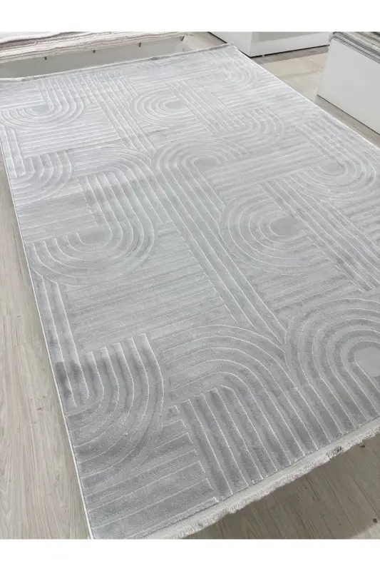 Elit Dokulu Yumuşak Pufy Oturma Odası Salon Çocuk Odası Mutfak Halısı - gri-gri - SARAR