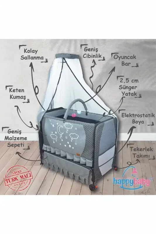 Elit Lüks Konfor Beşik - Portatif - Sallanabilir - Silinebilir - Anne Yanı Bebek Besik-Gri - 2
